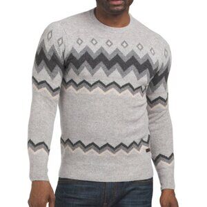 NEW BARBOUR Regis 100% Wool Fair Isle Crew Neck Sweater Light Grey for men 864mn